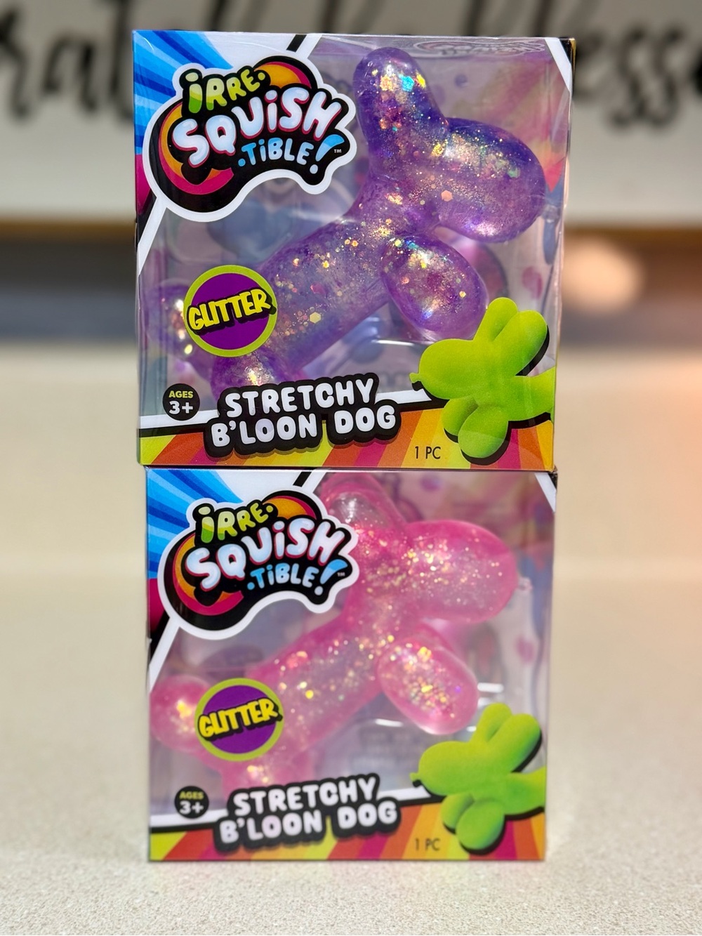 Glitter Stretchy B'loon Dog Toy - Purple & Pink